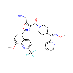 CO/N=C(\c1ccccn1)C1CCN(C(=O)c2nc(-c3ccc(OC)c4nc(C(F)(F)F)ccc34)oc2CN)CC1 ZINC000028950249