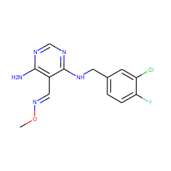 CO/N=C/c1c(N)ncnc1NCc1ccc(F)c(Cl)c1 ZINC000029044917