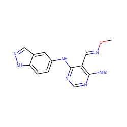 CO/N=C/c1c(N)ncnc1Nc1ccc2[nH]ncc2c1 ZINC000029044779