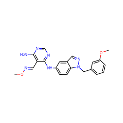 CO/N=C/c1c(N)ncnc1Nc1ccc2c(cnn2Cc2cccc(OC)c2)c1 ZINC000029044625