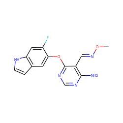 CO/N=C/c1c(N)ncnc1Oc1cc2cc[nH]c2cc1F ZINC000014949790