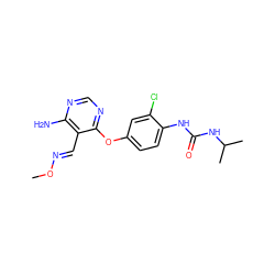 CO/N=C/c1c(N)ncnc1Oc1ccc(NC(=O)NC(C)C)c(Cl)c1 ZINC000066079229