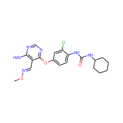 CO/N=C/c1c(N)ncnc1Oc1ccc(NC(=O)NC2CCCCC2)c(Cl)c1 ZINC000066074304