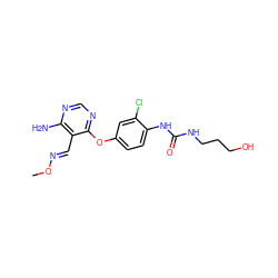 CO/N=C/c1c(N)ncnc1Oc1ccc(NC(=O)NCCCO)c(Cl)c1 ZINC000066077875