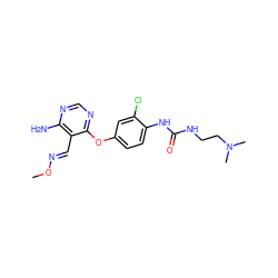 CO/N=C/c1c(N)ncnc1Oc1ccc(NC(=O)NCCN(C)C)c(Cl)c1 ZINC000066077877