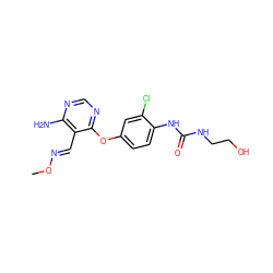 CO/N=C/c1c(N)ncnc1Oc1ccc(NC(=O)NCCO)c(Cl)c1 ZINC000066077874