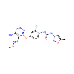 CO/N=C/c1c(N)ncnc1Oc1ccc(NC(=O)Nc2cc(C)on2)c(Cl)c1 ZINC000066100610