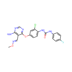 CO/N=C/c1c(N)ncnc1Oc1ccc(NC(=O)Nc2ccc(F)cc2)c(Cl)c1 ZINC000066074302