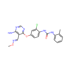 CO/N=C/c1c(N)ncnc1Oc1ccc(NC(=O)Nc2ccccc2C)c(Cl)c1 ZINC000066100616