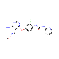 CO/N=C/c1c(N)ncnc1Oc1ccc(NC(=O)Nc2ccccn2)c(Cl)c1 ZINC000066077880