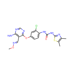 CO/N=C/c1c(N)ncnc1Oc1ccc(NC(=O)Nc2nc(C)c(C)s2)c(Cl)c1 ZINC000066099954