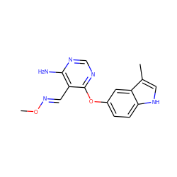 CO/N=C/c1c(N)ncnc1Oc1ccc2[nH]cc(C)c2c1 ZINC000014949784