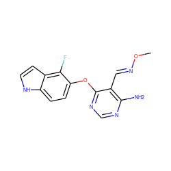 CO/N=C/c1c(N)ncnc1Oc1ccc2[nH]ccc2c1F ZINC000014949787