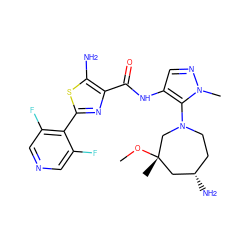 CO[C@@]1(C)C[C@@H](N)CCN(c2c(NC(=O)c3nc(-c4c(F)cncc4F)sc3N)cnn2C)C1 ZINC000169699486