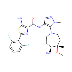 CO[C@@]1(C)CCN(c2c(NC(=O)c3nc(-c4c(F)cccc4F)sc3N)cnn2C)CC[C@@H]1N ZINC000169699529