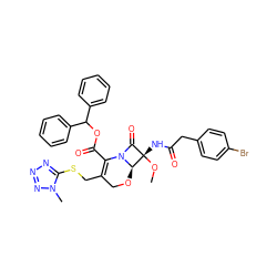 CO[C@@]1(NC(=O)Cc2ccc(Br)cc2)C(=O)N2C(C(=O)OC(c3ccccc3)c3ccccc3)=C(CSc3nnnn3C)CO[C@@H]21 ZINC000026481707