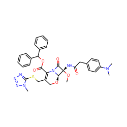 CO[C@@]1(NC(=O)Cc2ccc(N(C)C)cc2)C(=O)N2C(C(=O)OC(c3ccccc3)c3ccccc3)=C(CSc3nnnn3C)CO[C@@H]21 ZINC000026485502