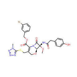 CO[C@@]1(NC(=O)Cc2ccc(O)cc2)C(=O)N2C(C(=O)OCc3cccc(Br)c3)=C(CSc3nnnn3C)CO[C@@H]21 ZINC000026467365