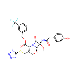 CO[C@@]1(NC(=O)Cc2ccc(O)cc2)C(=O)N2C(C(=O)OCc3cccc(C(F)(F)F)c3)=C(CSc3nnnn3C)CO[C@@H]21 ZINC000026479228