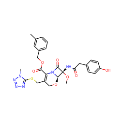 CO[C@@]1(NC(=O)Cc2ccc(O)cc2)C(=O)N2C(C(=O)OCc3cccc(C)c3)=C(CSc3nnnn3C)CO[C@@H]21 ZINC000026405008