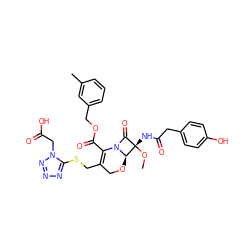 CO[C@@]1(NC(=O)Cc2ccc(O)cc2)C(=O)N2C(C(=O)OCc3cccc(C)c3)=C(CSc3nnnn3CC(=O)O)CO[C@@H]21 ZINC000026480182