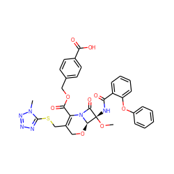 CO[C@@]1(NC(=O)c2ccccc2Oc2ccccc2)C(=O)N2C(C(=O)OCc3ccc(C(=O)O)cc3)=C(CSc3nnnn3C)CO[C@@H]21 ZINC000026487174