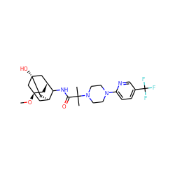 CO[C@@]12C[C@@H]3C[C@@](O)(C[C@H](C1)C3NC(=O)C(C)(C)N1CCN(c3ccc(C(F)(F)F)cn3)CC1)C2 ZINC000100066001