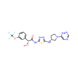 CO[C@@H](C(=O)Nc1nnc(N[C@@H]2CCN(c3cncnn3)C2)s1)c1cccc(OC(F)(F)F)c1 ZINC000653812645