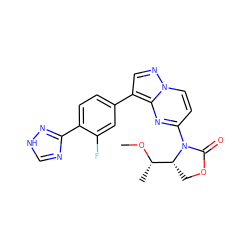 CO[C@@H](C)[C@H]1COC(=O)N1c1ccn2ncc(-c3ccc(-c4nc[nH]n4)c(F)c3)c2n1 ZINC000116187112