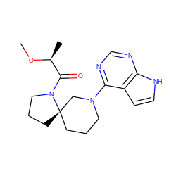 CO[C@@H](C)C(=O)N1CCC[C@@]12CCCN(c1ncnc3[nH]ccc13)C2 ZINC000143664953