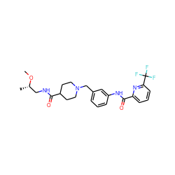 CO[C@@H](C)CNC(=O)C1CCN(Cc2cccc(NC(=O)c3cccc(C(F)(F)F)n3)c2)CC1 ZINC000210693394