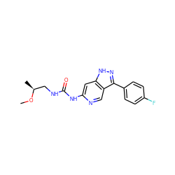 CO[C@@H](C)CNC(=O)Nc1cc2[nH]nc(-c3ccc(F)cc3)c2cn1 ZINC000261084070