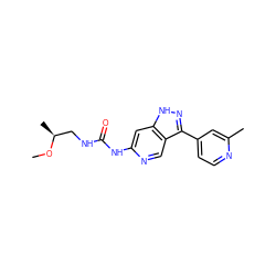 CO[C@@H](C)CNC(=O)Nc1cc2[nH]nc(-c3ccnc(C)c3)c2cn1 ZINC000261133970