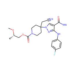 CO[C@@H](C)COC(=O)N1CCC(CC#N)(n2cc(C(N)=O)c(Nc3ccc(F)cc3)n2)CC1 ZINC000222100378