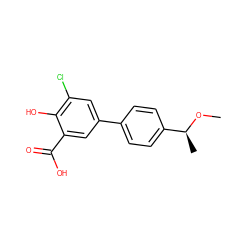 CO[C@@H](C)c1ccc(-c2cc(Cl)c(O)c(C(=O)O)c2)cc1 ZINC000064454300