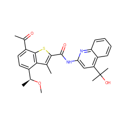 CO[C@@H](C)c1ccc(C(C)=O)c2sc(C(=O)Nc3cc(C(C)(C)O)c4ccccc4n3)c(C)c12 ZINC001772629882