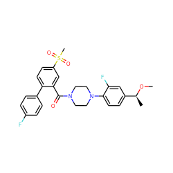 CO[C@@H](C)c1ccc(N2CCN(C(=O)c3cc(S(C)(=O)=O)ccc3-c3ccc(F)cc3)CC2)c(F)c1 ZINC000036487249