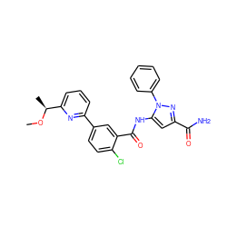 CO[C@@H](C)c1cccc(-c2ccc(Cl)c(C(=O)Nc3cc(C(N)=O)nn3-c3ccccc3)c2)n1 ZINC001772637675