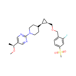 CO[C@@H](C)c1cnc(N2CCC([C@H]3C[C@H]3COCc3ccc(S(C)(=O)=O)cc3F)CC2)nc1 ZINC000208805468