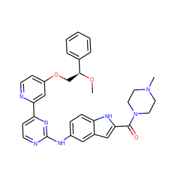 CO[C@@H](COc1ccnc(-c2ccnc(Nc3ccc4[nH]c(C(=O)N5CCN(C)CC5)cc4c3)n2)c1)c1ccccc1 ZINC000144183878