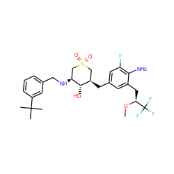 CO[C@@H](Cc1cc(C[C@@H]2CS(=O)(=O)C[C@H](NCc3cccc(C(C)(C)C)c3)[C@H]2O)cc(F)c1N)C(F)(F)F ZINC000084670375