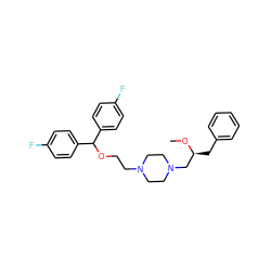 CO[C@@H](Cc1ccccc1)CN1CCN(CCOC(c2ccc(F)cc2)c2ccc(F)cc2)CC1 ZINC000023360837