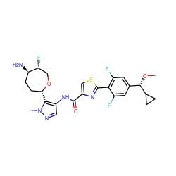 CO[C@@H](c1cc(F)c(-c2nc(C(=O)Nc3cnn(C)c3[C@@H]3CC[C@@H](N)[C@H](F)CO3)cs2)c(F)c1)C1CC1 ZINC000221376102