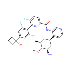 CO[C@@H]1[C@@H](C)C[C@@H](c2ccncc2NC(=O)c2ccc(F)c(-c3c(F)cc(C4(O)CCC4)cc3F)n2)C[C@H]1N ZINC000261145868