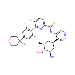 CO[C@@H]1[C@@H](C)C[C@@H](c2ccncc2NC(=O)c2ccc(F)c(-c3c(F)cc(C4(O)CCOCC4)cc3F)n2)C[C@H]1N ZINC000261128622