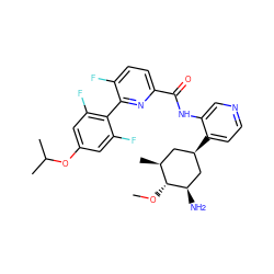 CO[C@@H]1[C@@H](C)C[C@@H](c2ccncc2NC(=O)c2ccc(F)c(-c3c(F)cc(OC(C)C)cc3F)n2)C[C@H]1N ZINC000261096008