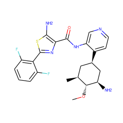 CO[C@@H]1[C@@H](C)C[C@@H](c2ccncc2NC(=O)c2nc(-c3c(F)cccc3F)sc2N)C[C@H]1N ZINC000149187399