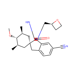 CO[C@@H]1[C@@H](C)C[C@]2(Cc3ccc(C#N)cc3[C@]23N=C(N)N(C[C@@H]2CCO2)C3=O)C[C@H]1C ZINC000143445407