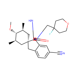 CO[C@@H]1[C@@H](C)C[C@]2(Cc3ccc(C#N)cc3[C@]23N=C(N)N(CC2(F)CCOCC2)C3=O)C[C@H]1C ZINC000143465404