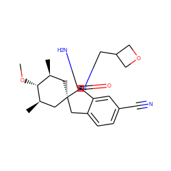 CO[C@@H]1[C@@H](C)C[C@]2(Cc3ccc(C#N)cc3[C@]23N=C(N)N(CC2COC2)C3=O)C[C@H]1C ZINC000143440501